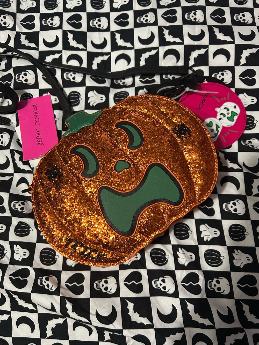 New Betsey Johnson double sided Orange Glitter Pumpkin Crossbody
